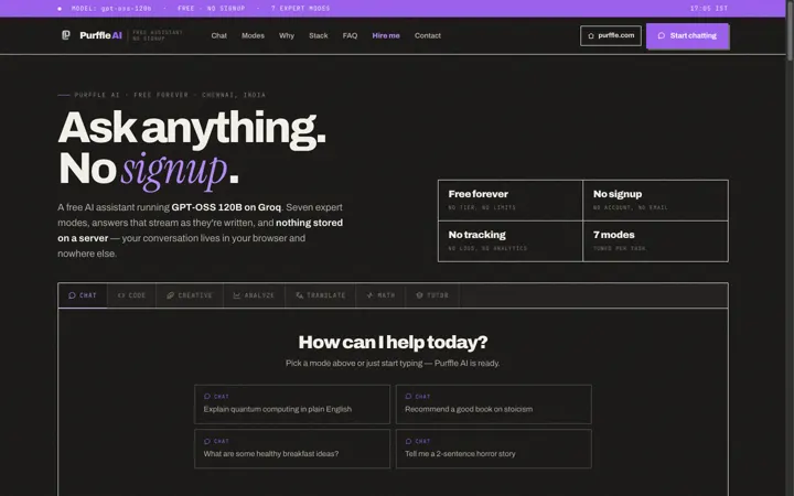 Purffle AI front page — purffleai.com